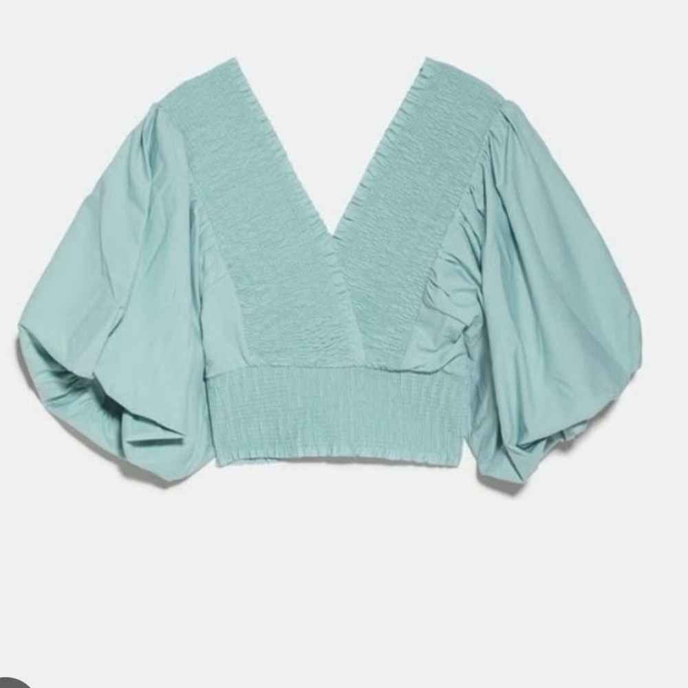 Zara Voluminous Balloon Sleeve Smocked Crop Top
